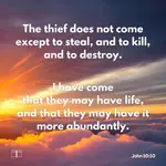 The thief does not come except to steal, and to kill, and to destroy. I have come that they may have life, and that they may have it more abundantly, John 10:10