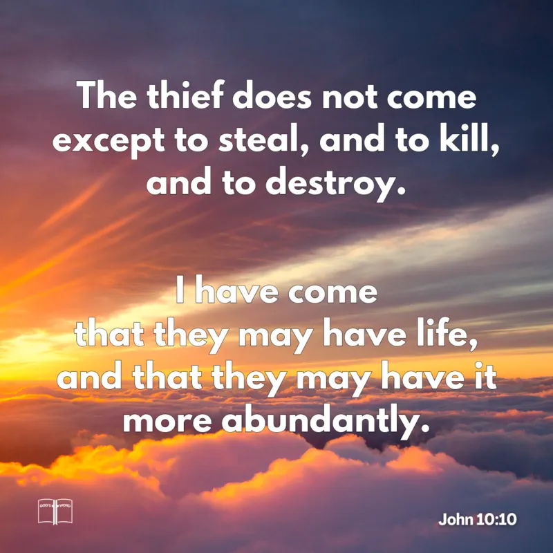 The thief does not come except to steal, and to kill, and to destroy. I have come that they may have life, and that they may have it more abundantly, John 10:10